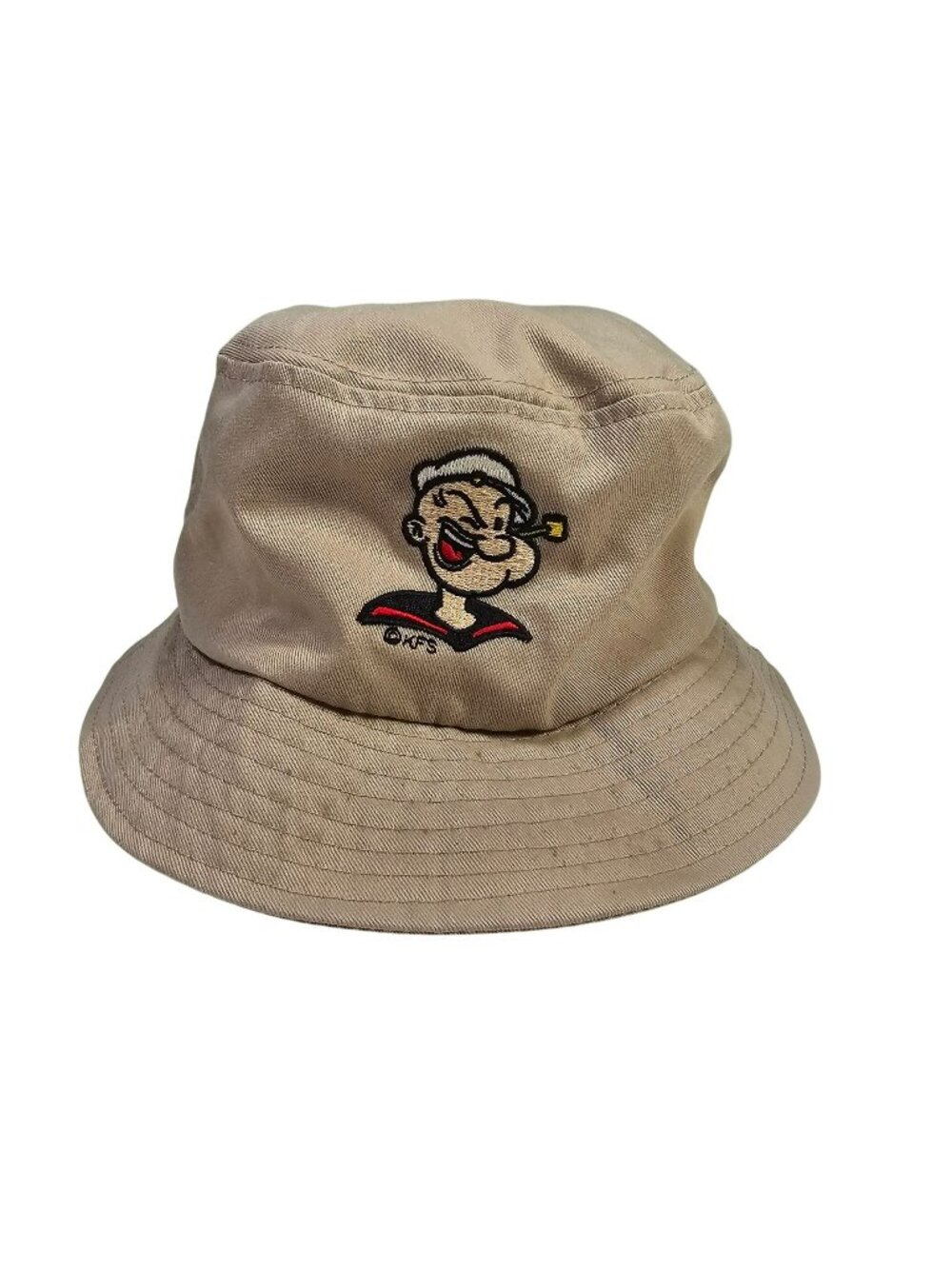 Vintage Otto Popeye Embroidered Cotton Twill Bucket Hat Size Large Tan Beige